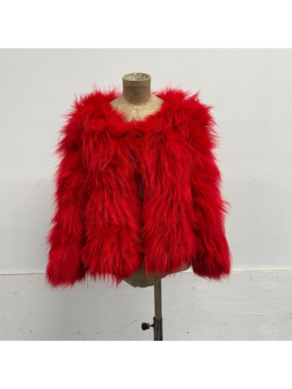 Vintage Y2K Optic Red Knit Fox Fur Jacket Coat SUPER SOFT